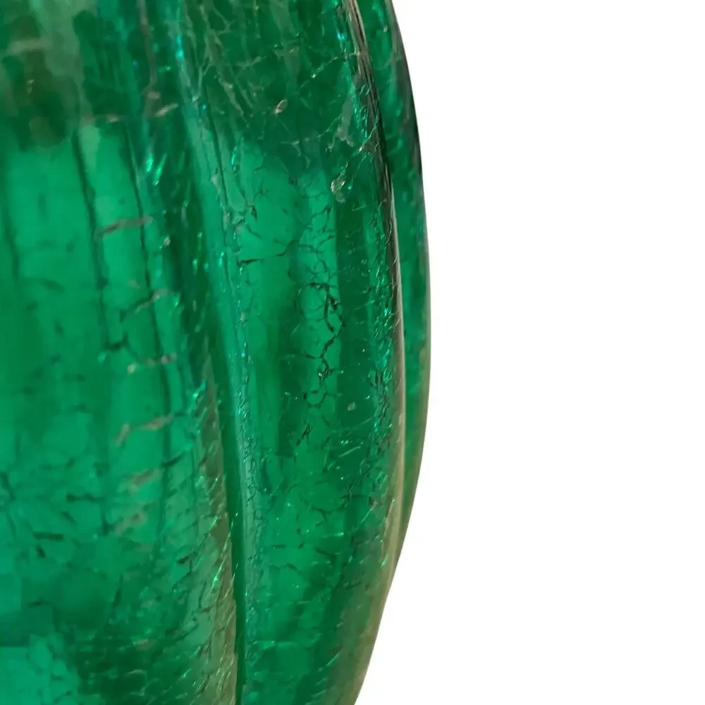 Illuminated LED Green Glass Pumpkin Gold Metal Stem 12.5